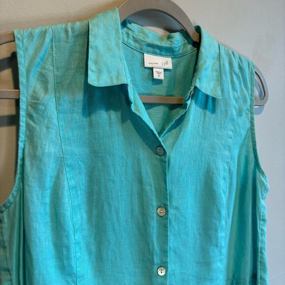 J. Jill Love Linen Turquoise Sleeveless Button Down Tunic Top - size XS - Picture 3 of 7